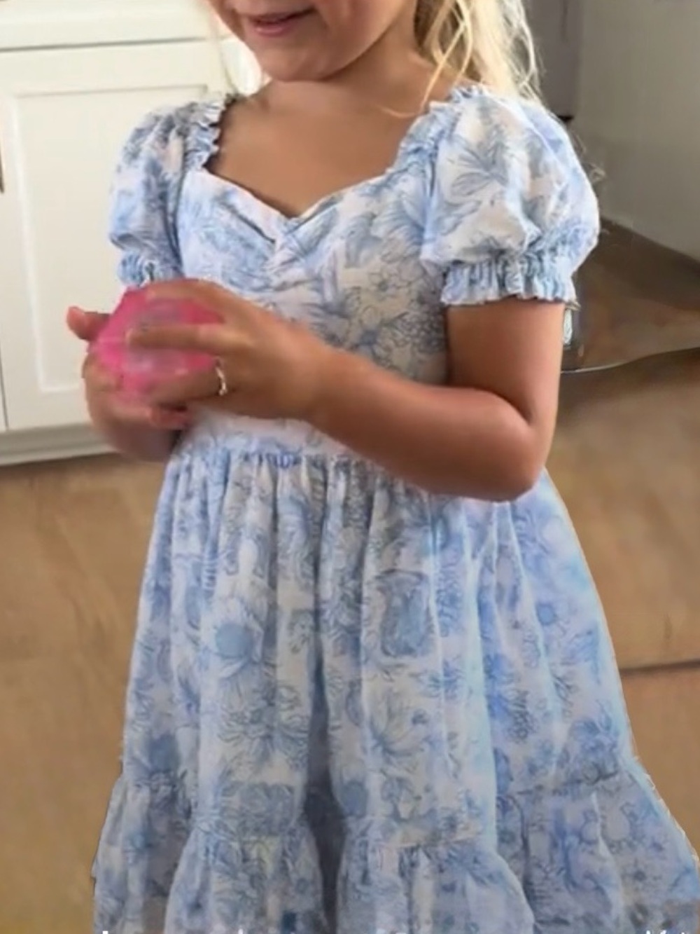 Happily Grey Kids Boho Blue Floral Horse Western Puff-Sleeve Girls Dress Size 6